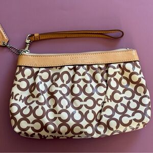 Coach Signature Brown and Tan Wristlet